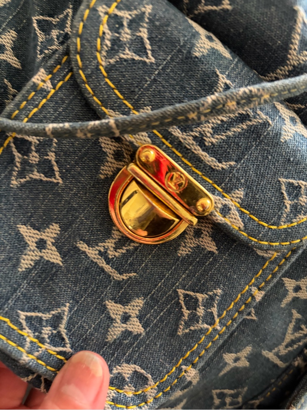 Stylish Fashion Denim Backpack with Tan Leather Trim - Picture 8 of 14